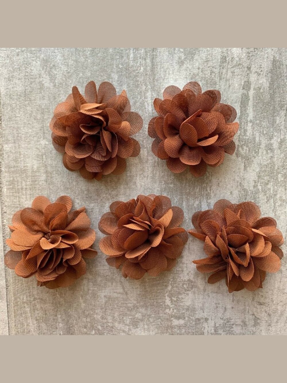 Handmade Set of 5 Chiffon Flower Fridge Refrigerator Magnets Boho Decor Brown